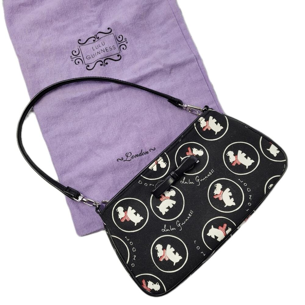 Lulu Guinness London Scottie Dog Leather-Trimmed Canvas Handle Bag